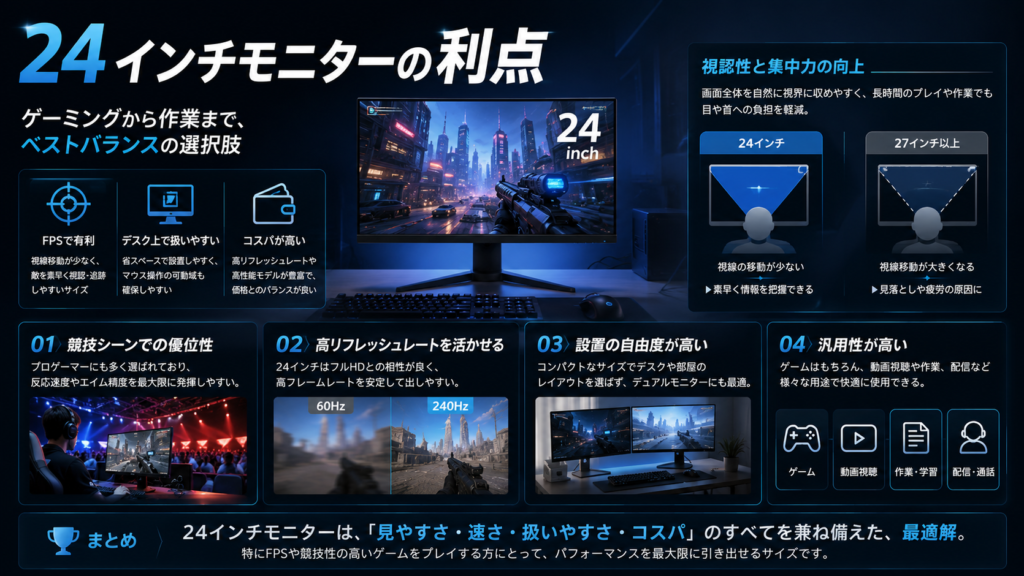 24インチモニターの利点をまとめた紹介画像