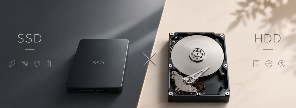 SSDとHDDの特徴を比較したイメージ画像