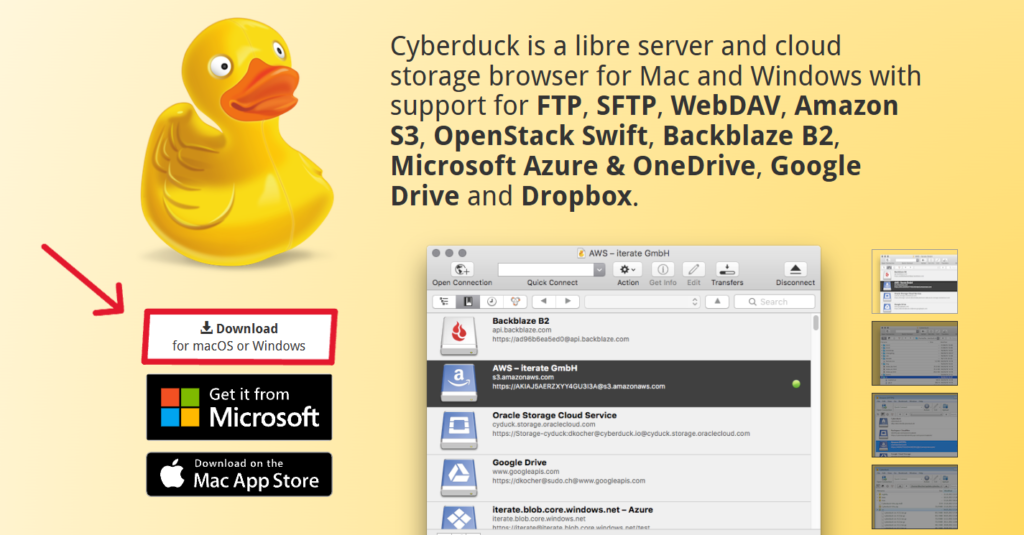 CyberDuckのダウンロード画面