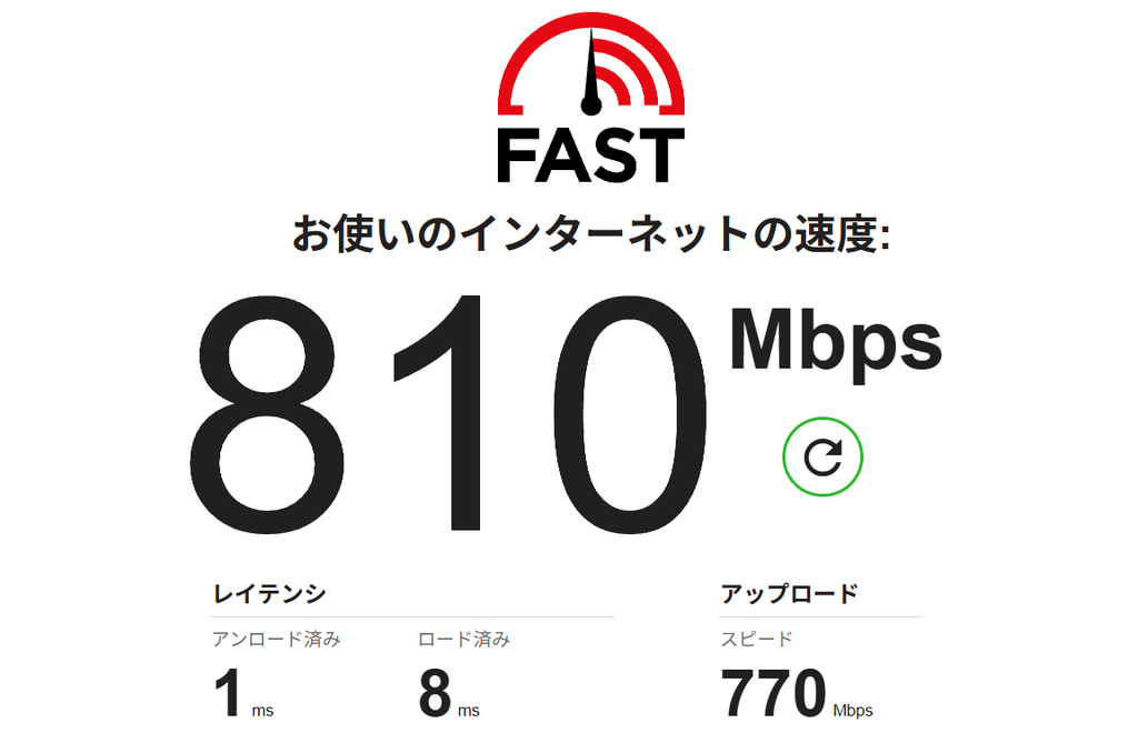 Gaming+使用時の実測値810Mbps