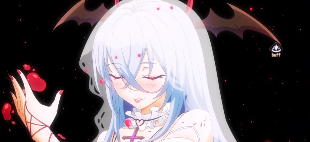 少女ウォーズの奥義アニメで白髪のキャラクターが映る場面
